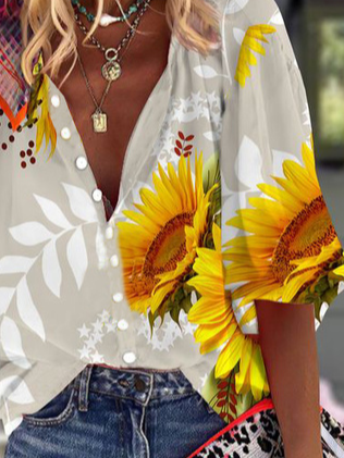 Vacation Loosen Sunflower Shirts & Tops