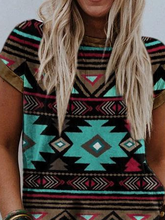 Round Neck Regular Fit Tribal Casual Shirts & Tops