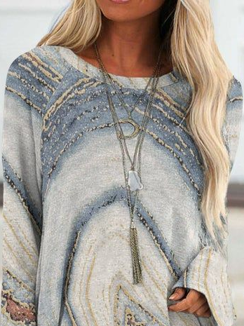 Ombre Crew Neck Casual Cotton Blends Long sleeve tops