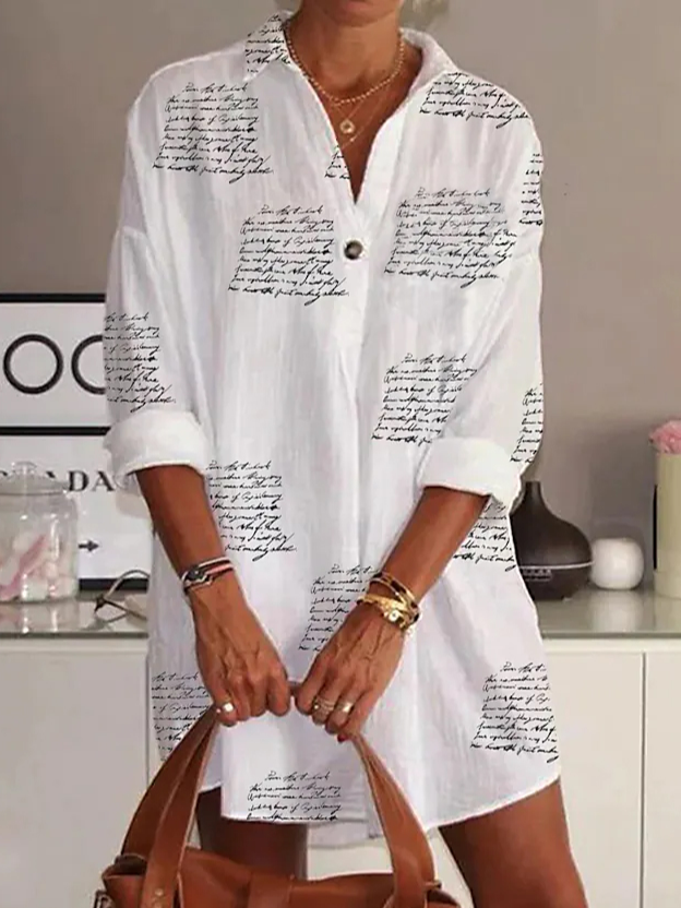 Loosen Shirt Collar Off Shoulder Letter Dress
