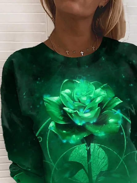 Casual Floral Crew Neck Sweatershirt