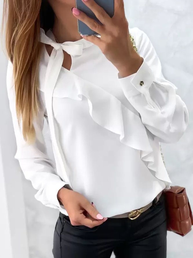 Casual Knot Front Binding Long sleeve tops
