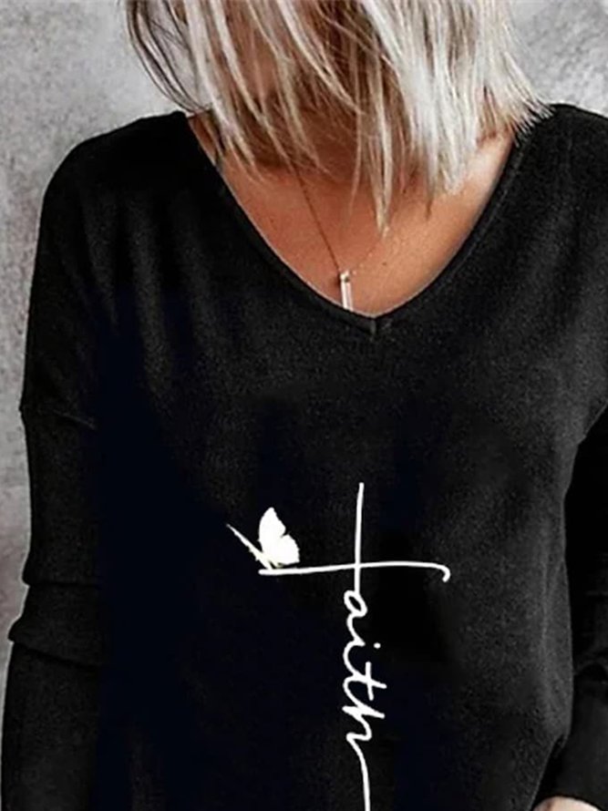 Letter Casual Long Sleeve T-shirt