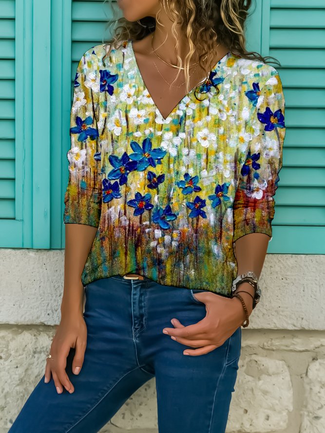 Floral print spring new hot style casual women's long-sleeved top