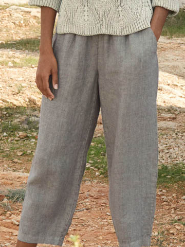 Regular Fit Casual Cotton Blends Plain Pants