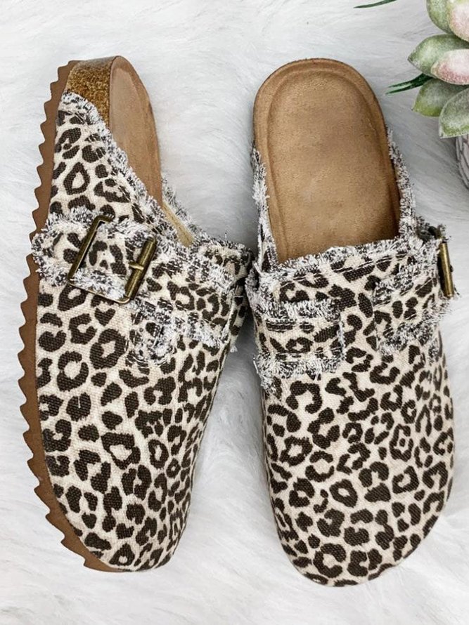 Khaki Leopard Print Wrapped Toe Slippers