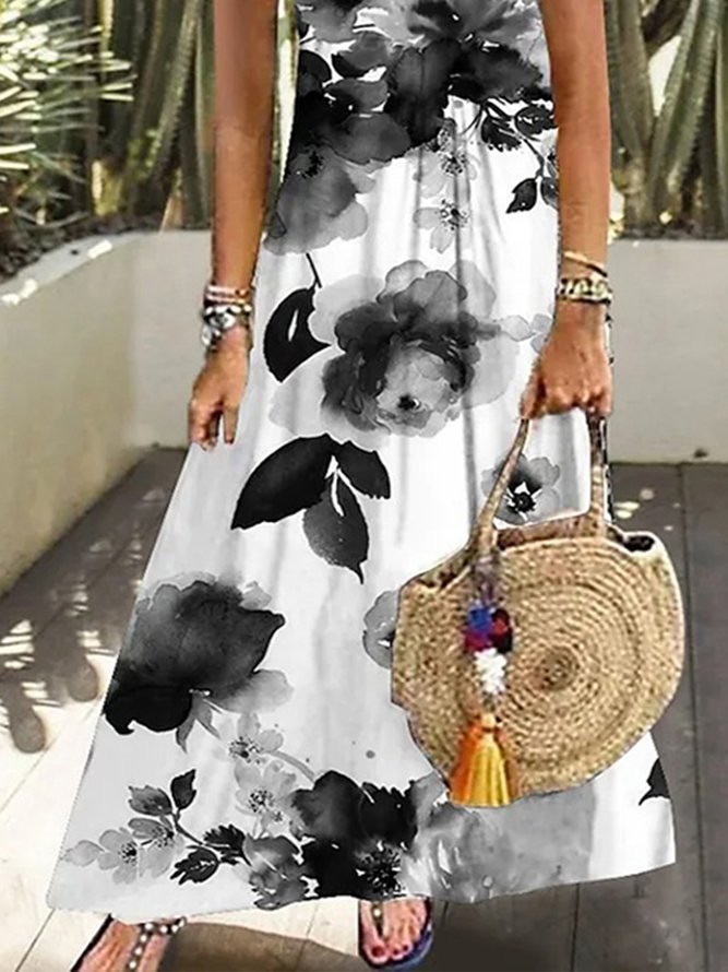 Vacation Floral Short Sleeve Woven Dress