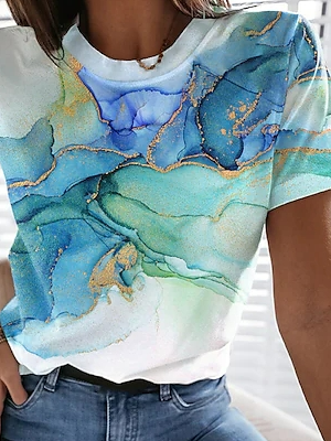 Ombre Crew Neck Casual Short Sleeve T-Shirt