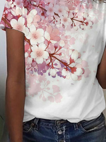 Regular Fit Round Neck Floral Short Sleeve T-Shirt