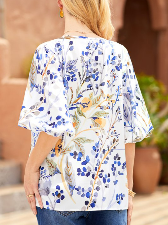 Vacation Buttoned V Neck Shirt & Top
