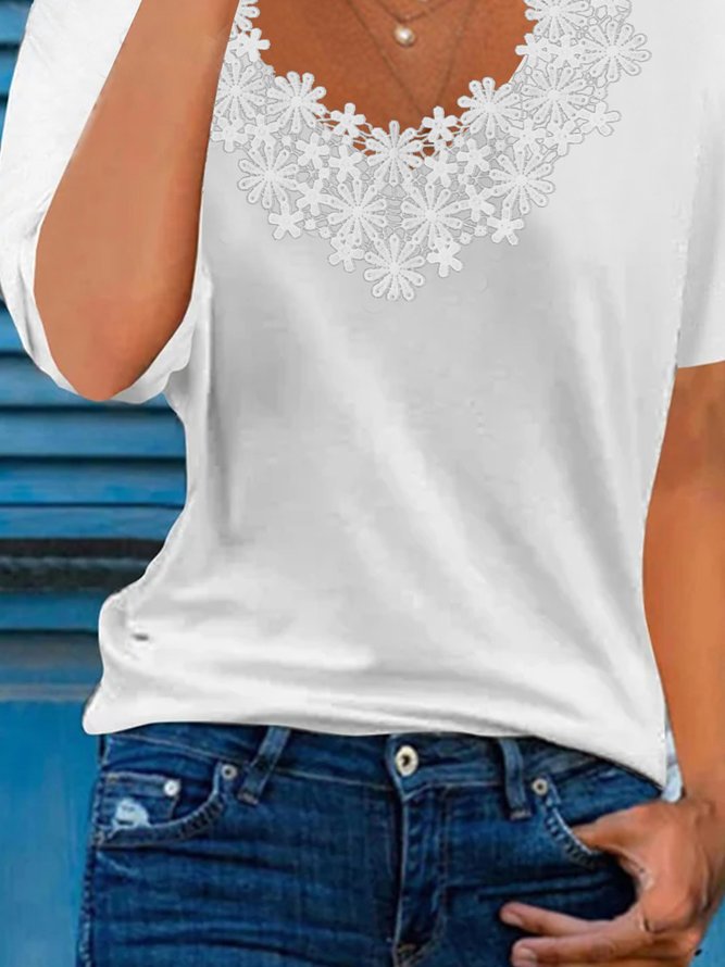 Plain no pattern loose lace top T-shirt Plus Size