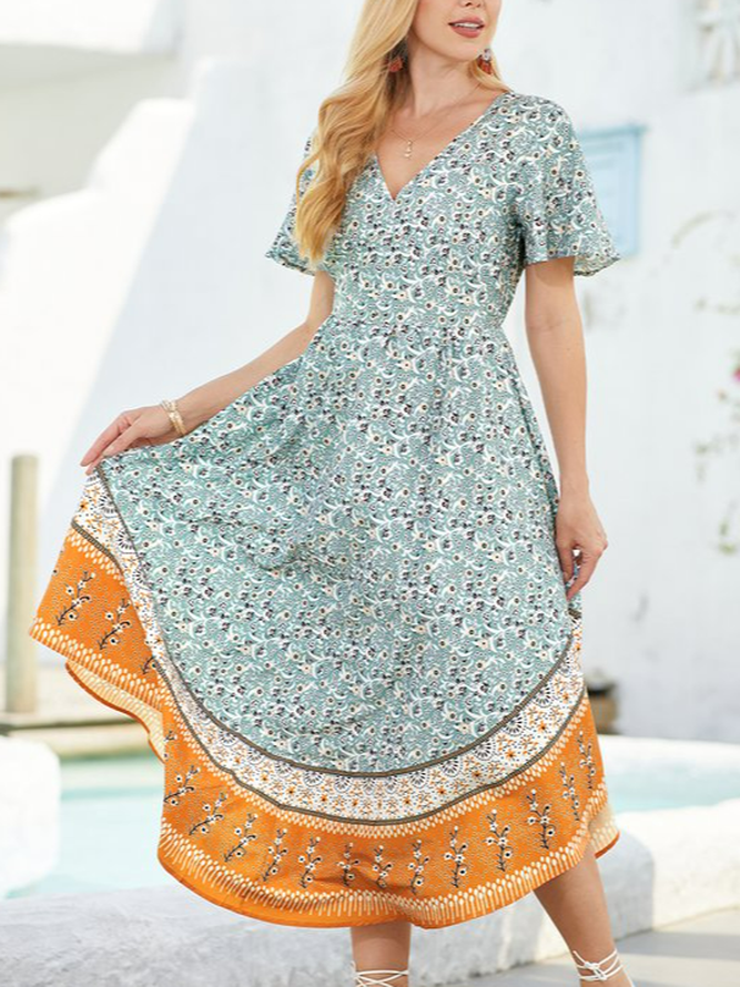 Cotton-Blend Short Sleeve Weaving Dress