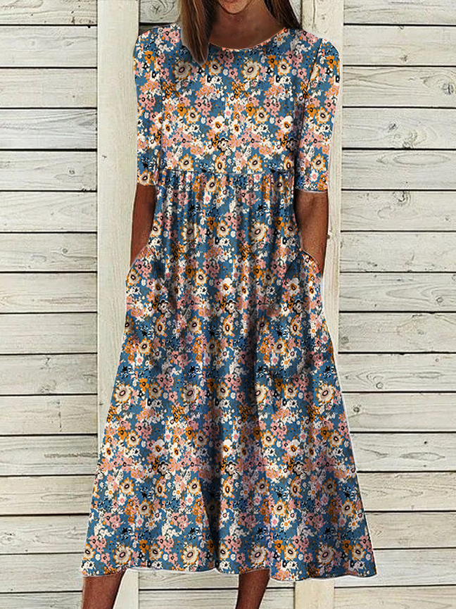 Loosen Casual Floral Short Sleeve Woven Dress | Clothing | Tribal ...
