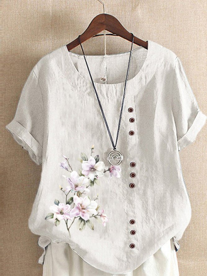 Buttoned Floral Short Sleeve Top