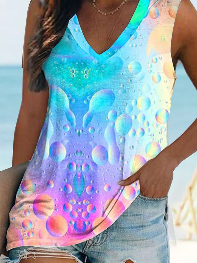 Light shadow rainbow gradient bubble beach daily holiday print top T-shirt Plus Size