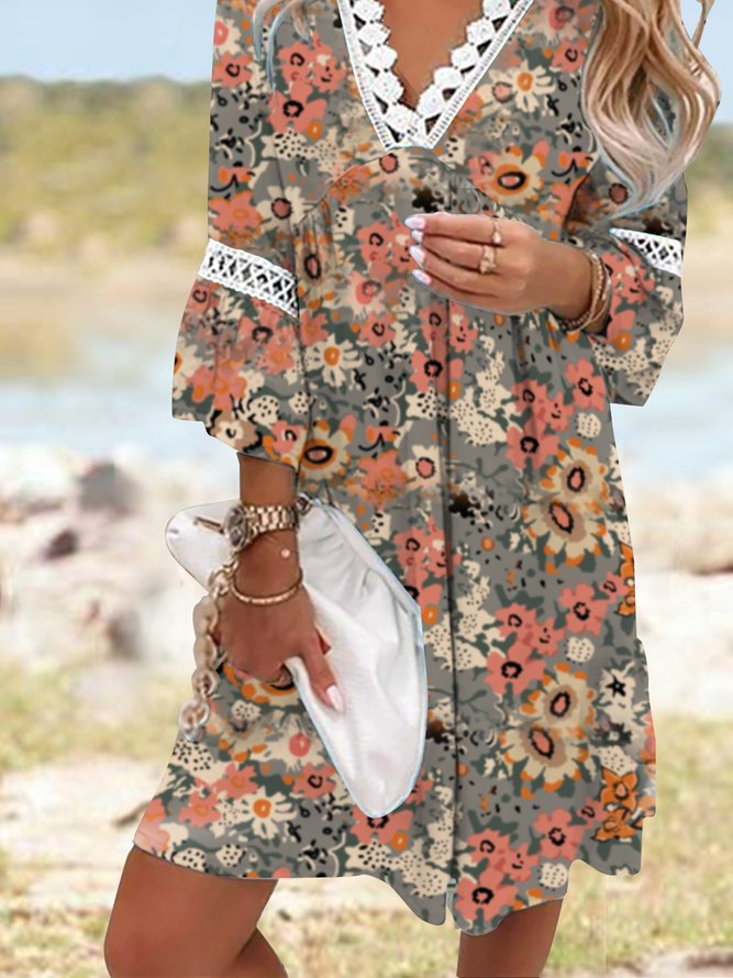 Vintage Floral Lace loose x Ruffle Dress midi Plus Size