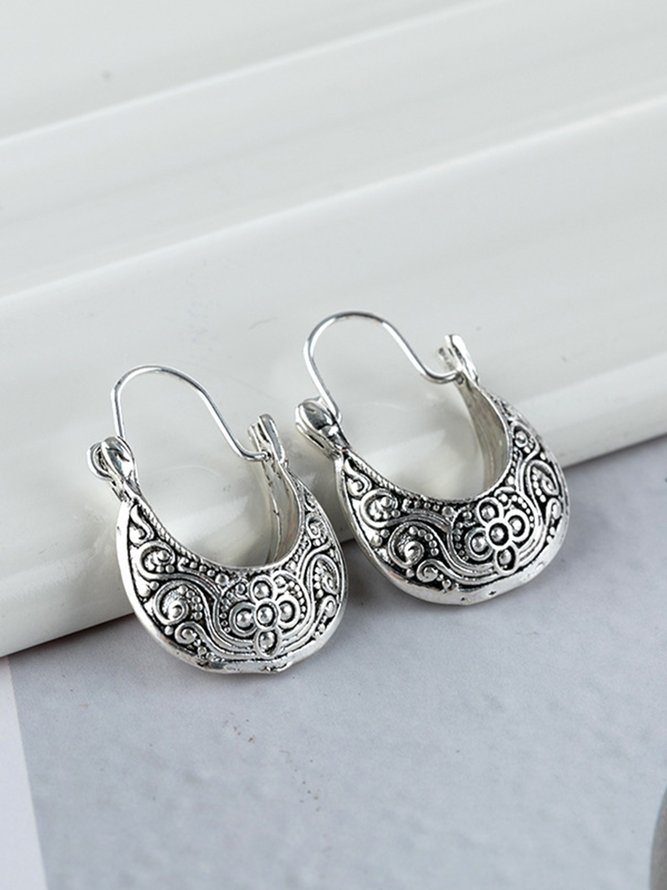 Woman Sliver  Vintage Tribal Holiday Earrings