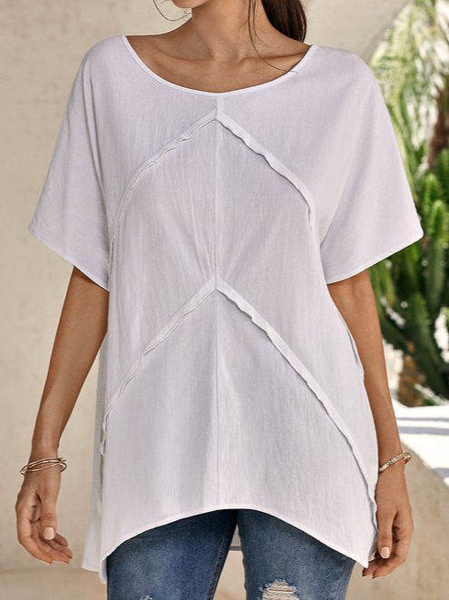 V Neck Linen Asymmetric Casual Shirts & Tops