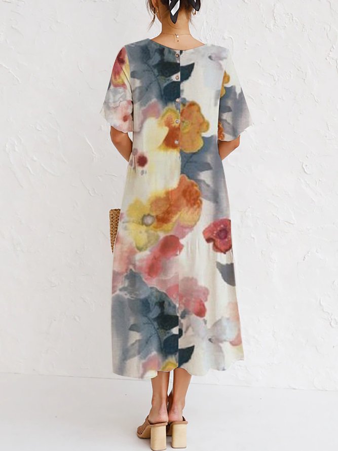 Watercolor Floral Design Rest Short Sleeve Dress