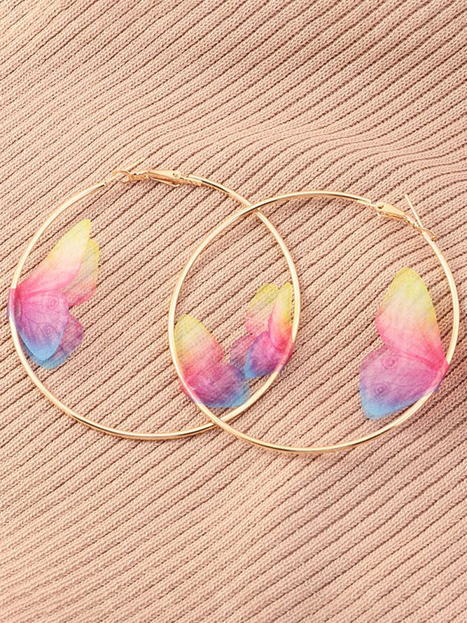 Colorful Three-dimensional Lace Bionic Butterfly Round Earrings