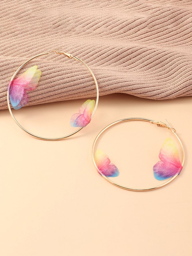Colorful Three-dimensional Lace Bionic Butterfly Round Earrings