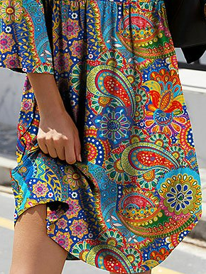 Women's Midi Dress Floral Dress Crew Neck Casual Short Sleeve Women Dress