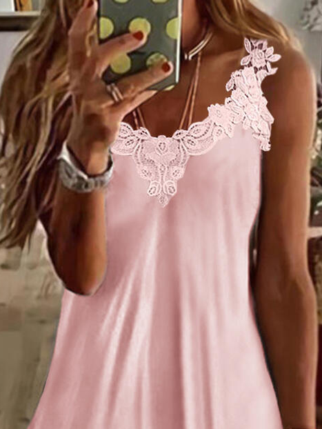 Solid Lace V-Neck Sleeveless Top