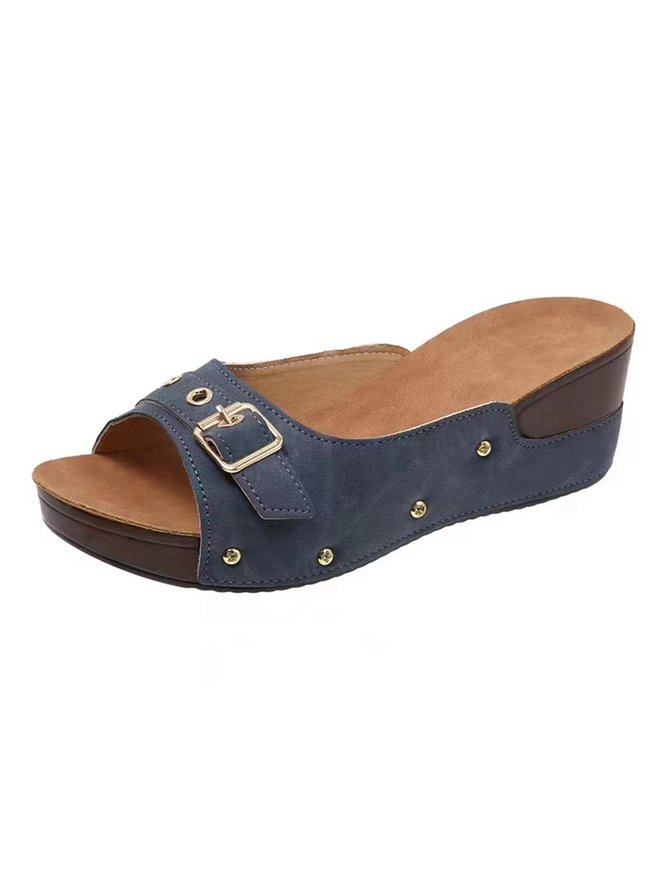 Buckle Beaded Vintage Platform Wedge Slides | Shoes | Anniecloth Slippers Vintage Open Toe Blue 