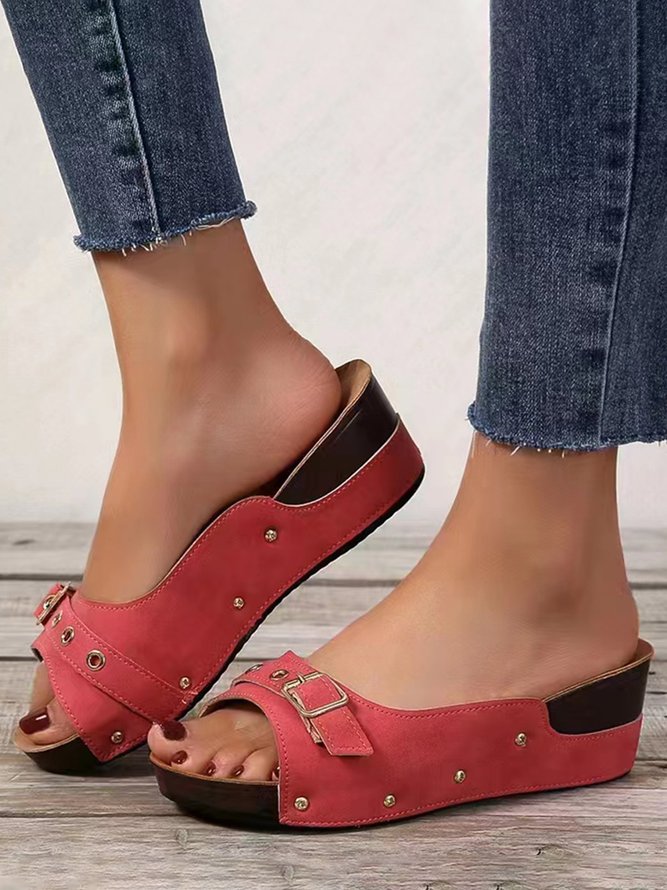 Buckle Beaded Vintage Platform Wedge Slides | Shoes | Anniecloth Slippers Vintage Open Toe Blue 