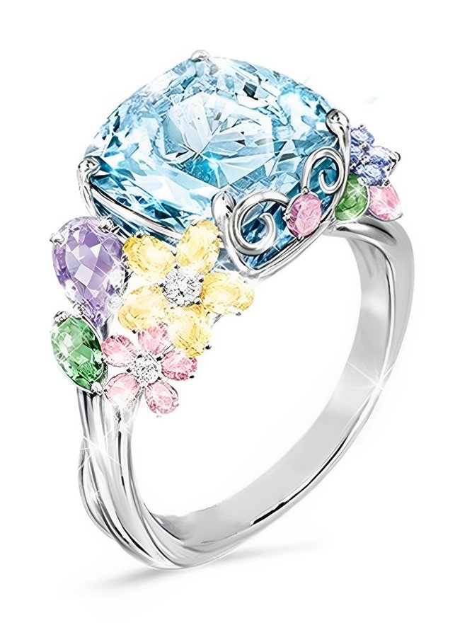 Multicolored Gemstone Square Princess Ring Wedding Rings