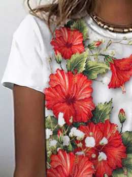 Summer Floral Design Casual Round Neck Short Sleeve T-Shirt
