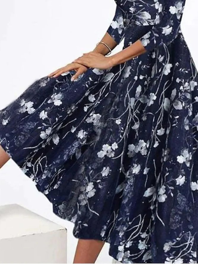 Women's Maxi Dress Floral Swing Dress Elegant V Neck