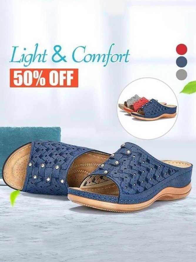 Beaded Hollow Electric Embroidered Casual Wedge Sandals