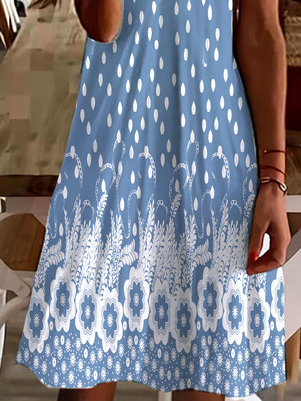 Blue Floral Short Sleeve Knit Dress