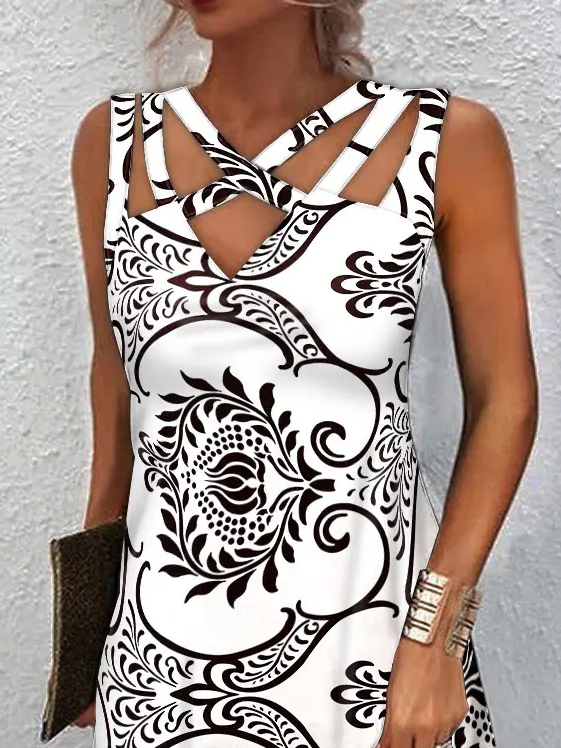 Tribal Print Crisscross Design Casual Dress