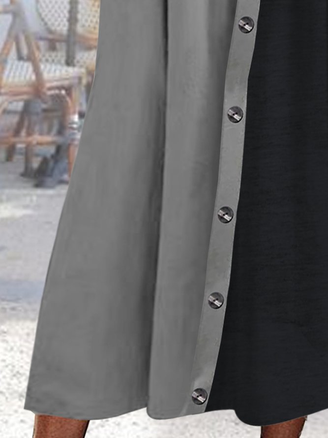 Asymmetric collar button contrast Long Dress Plus Size