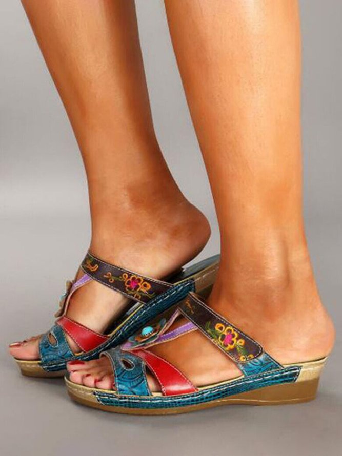 Vintage Contrast Patchwork Cutout Sandal Slippers
