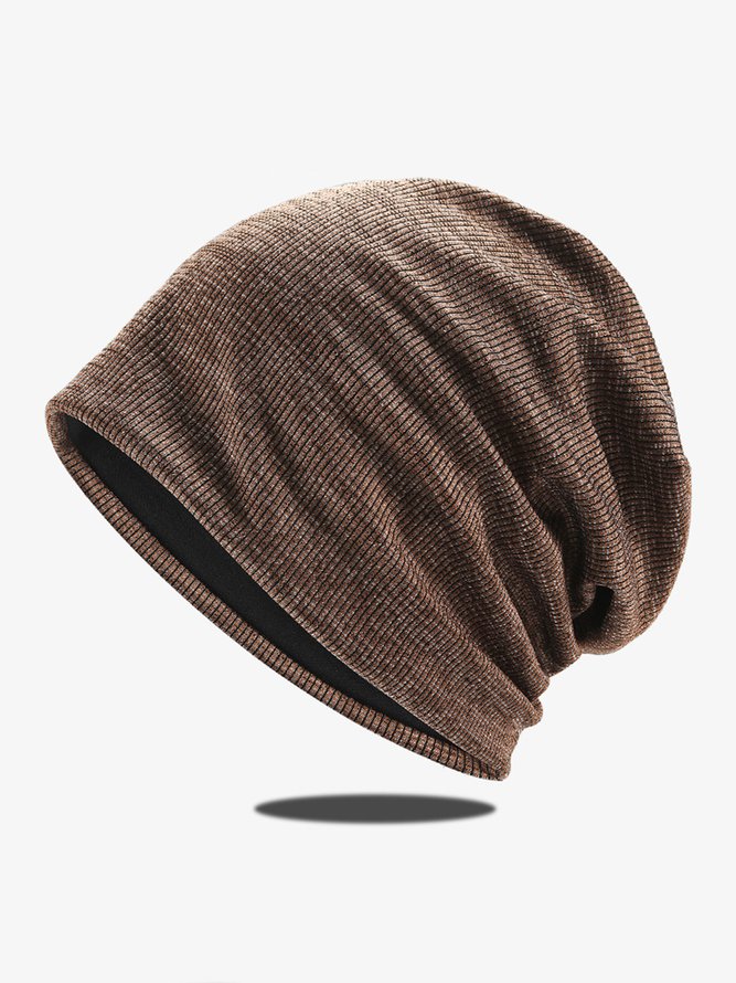 Simple Striped Knitted Pullover Cap Warm Windproof