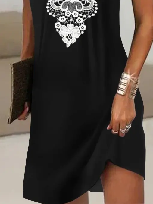 Elegant Contrast Lace Sleeveless Casual Dress
