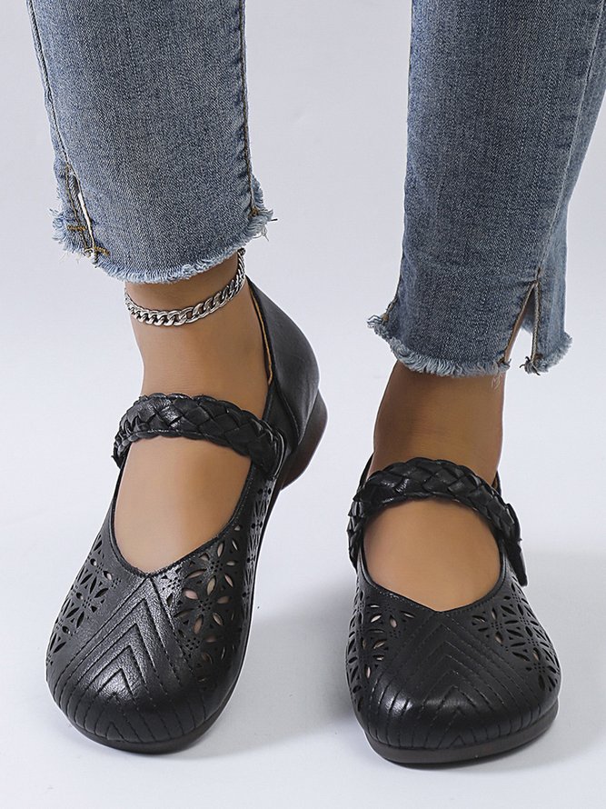 Soft Sole Breathable Hollow Mary Jane Leather Shoes
