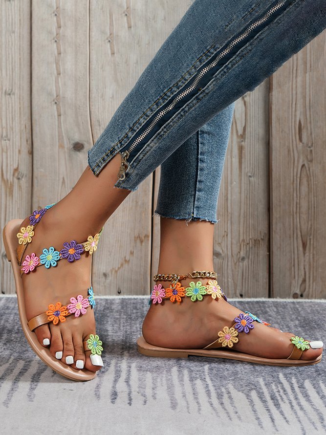 Bohemian Colorful Floral Beach Thong Sandals