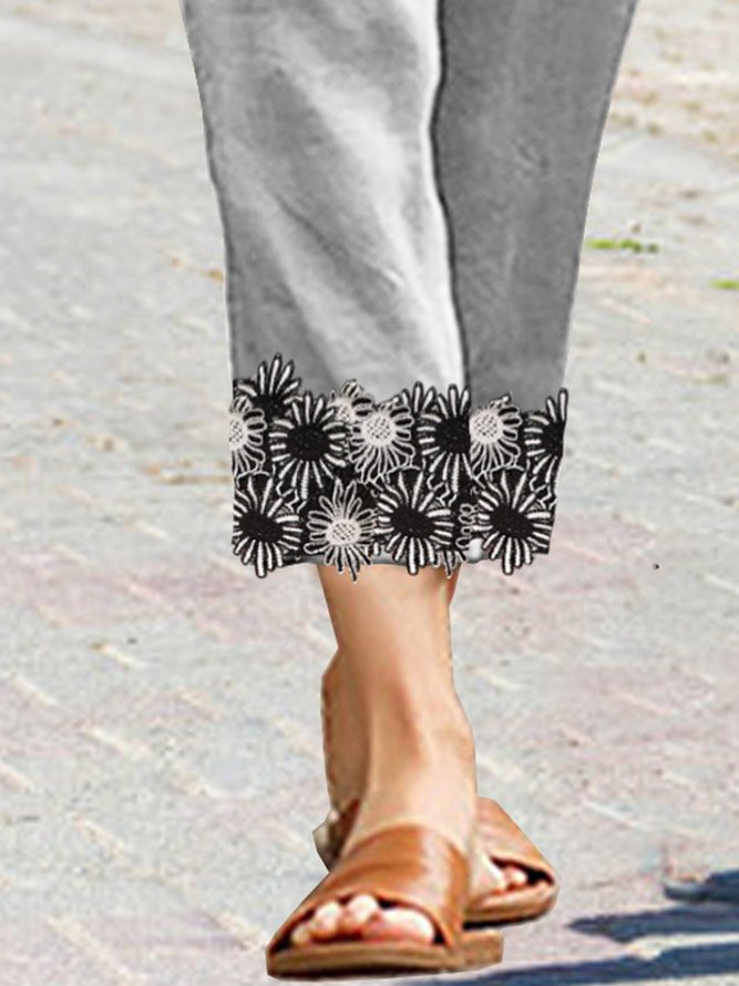 Daisy embroidery lace plain elastic waist pocket long