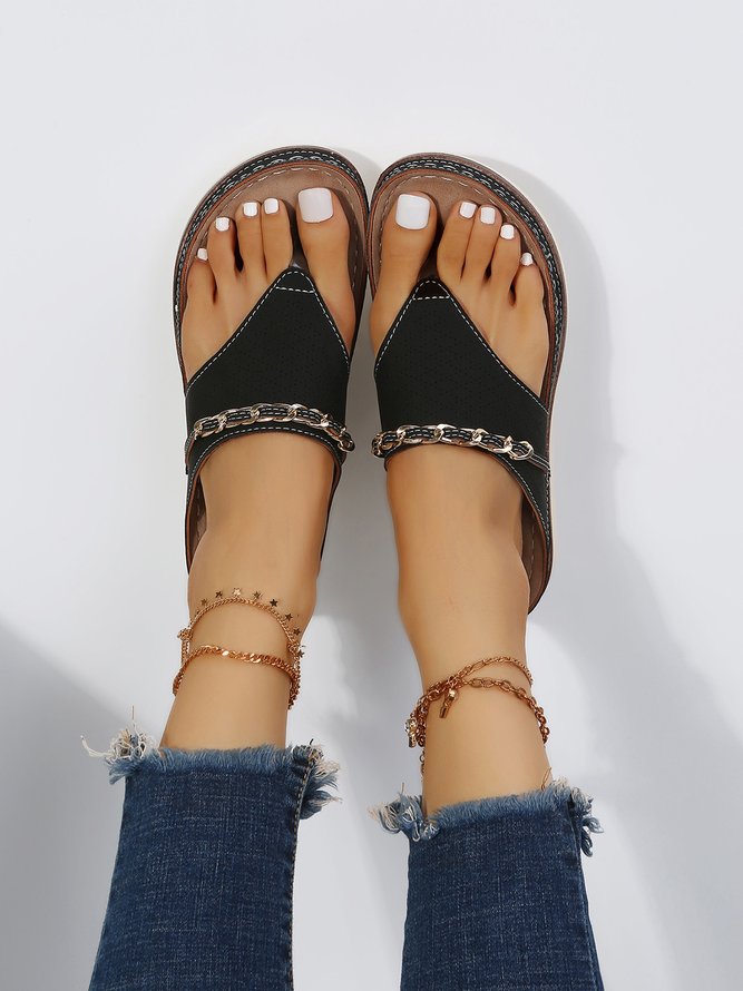 Gold Chain Cutout Upper Casual Vacation Flip-Flops