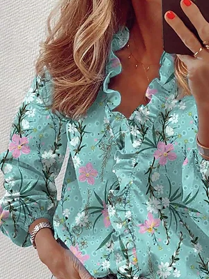 Floral Loose Casual V Neck Top