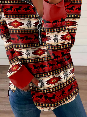 Ethnic Pattern Casual V Neck Regular Fit Sweatshirt