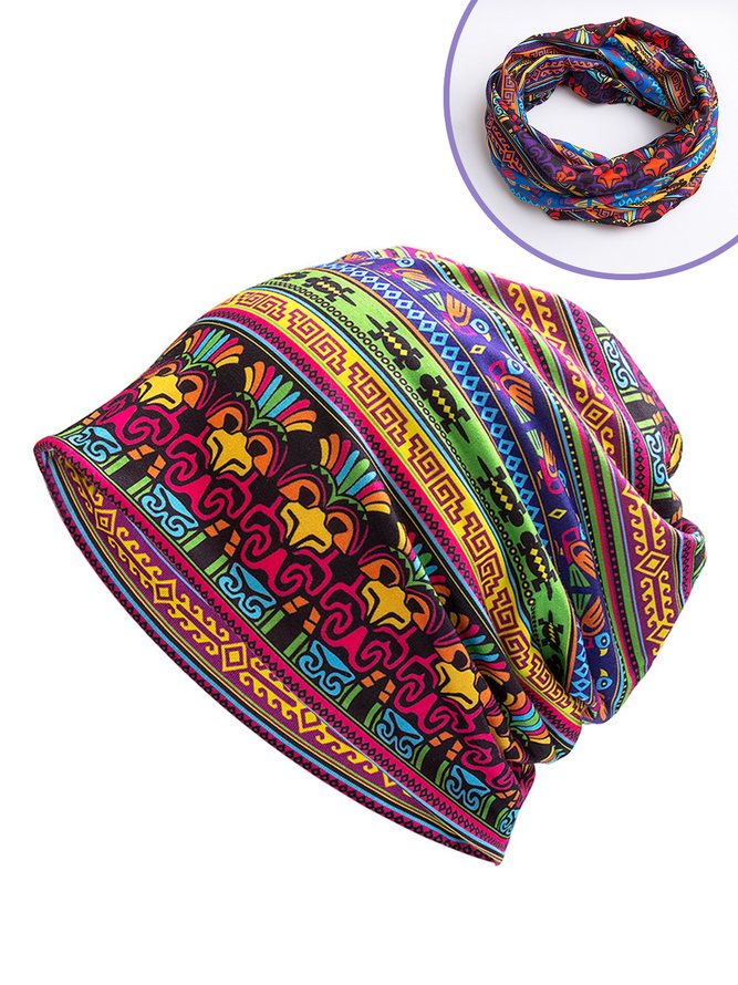 Women Boho Ethnic All Season Printing Breathable Daily Vintage Style Polyester Cotton Turban Hats