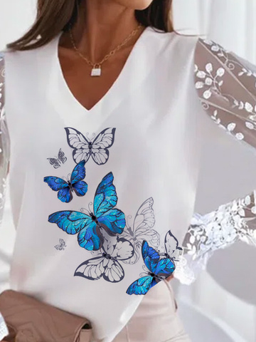 Loose V Neck Butterfly  Vacation Tops