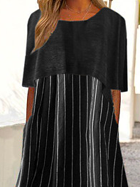 Striped Loose Cotton-Blend Dresses