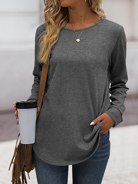 Casual Plain Knit Long Sleeve T-Shirt