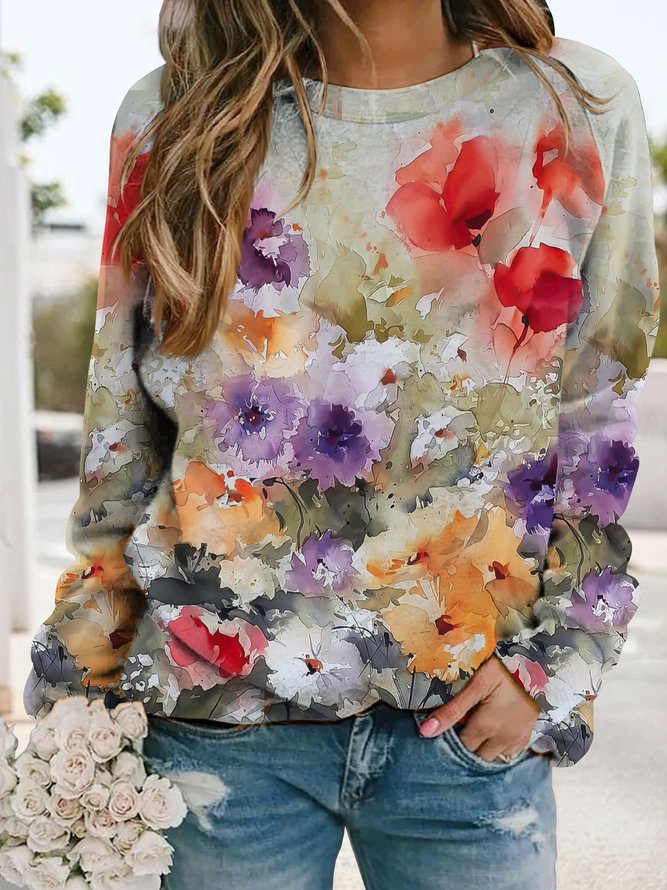 Holiday leaves and flowers loose top sweater